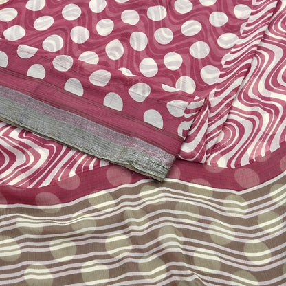 Indian Vintage Pure Chiffon Silk Saree | Printed Abstract Design | 5 Yards | Sheer Soft Fabric for Sewing, Dressmaking, Craft Projects