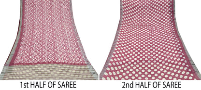 Indian Vintage Pure Chiffon Silk Saree | Printed Abstract Design | 5 Yards | Sheer Soft Fabric for Sewing, Dressmaking, Craft Projects