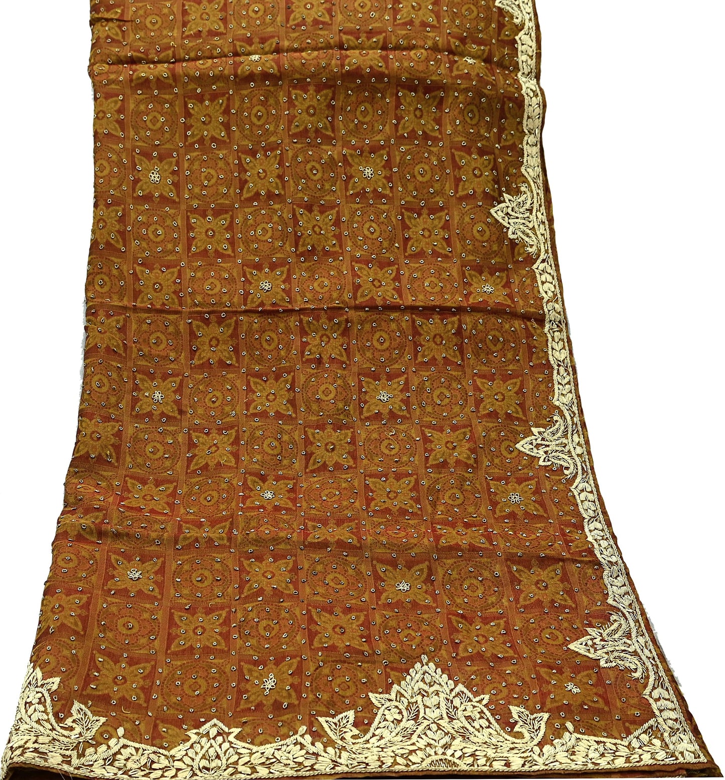 Indian Vintage Heavy Green Dupatta Pure Organza Silk Stole Hand Embroidered Scarves Zardozi Zari Bridal Veil Wrap Hijab