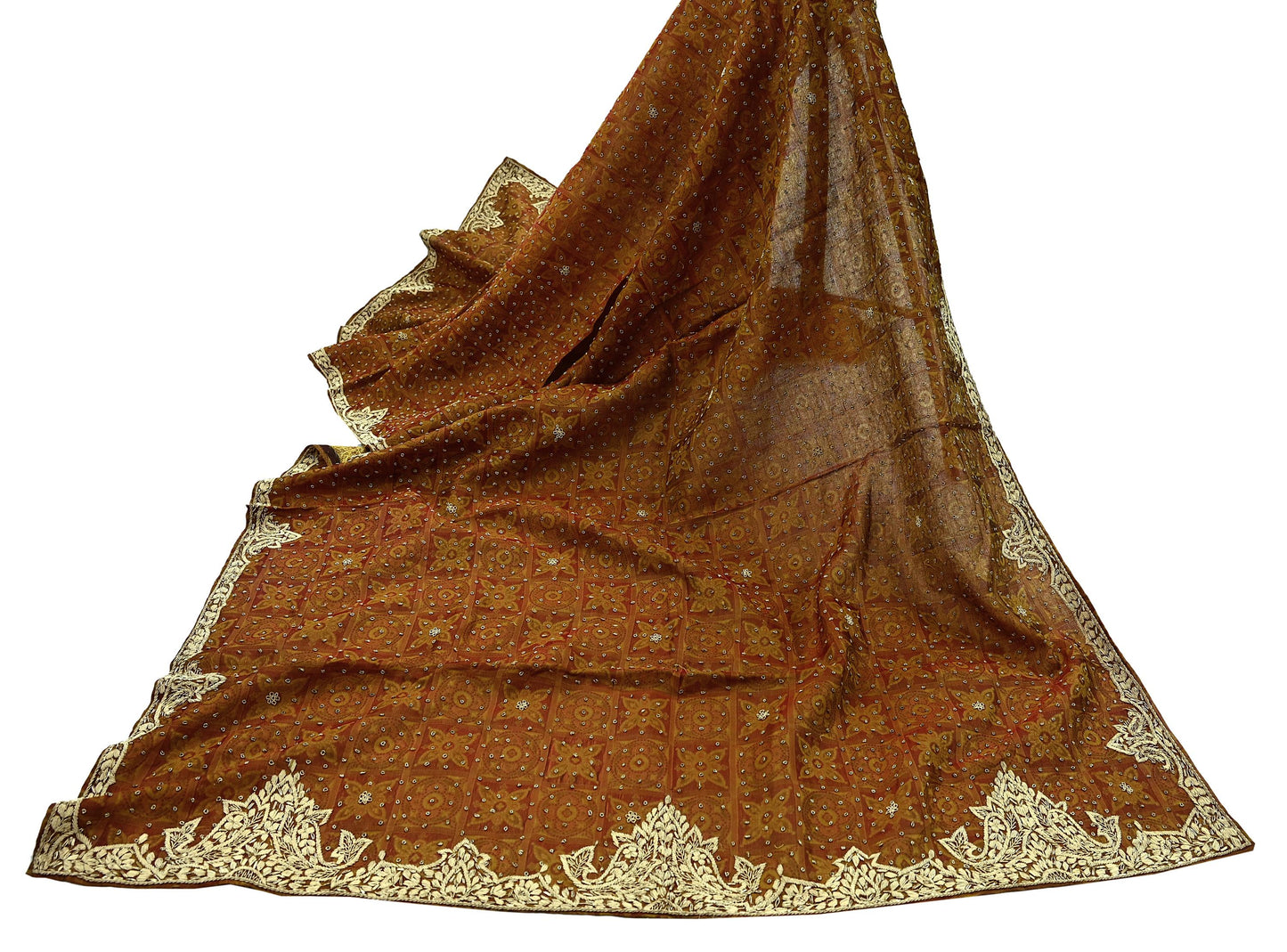 Indian Vintage Heavy Green Dupatta Pure Organza Silk Stole Hand Embroidered Scarves Zardozi Zari Bridal Veil Wrap Hijab