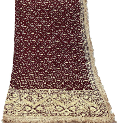 Indian Vintage Heavy Wedding Maroon Dupatta Pure Satin Silk Long Stole Hand Embroidered Scarves Golden Zardozi Stole Fringes Bridal veil