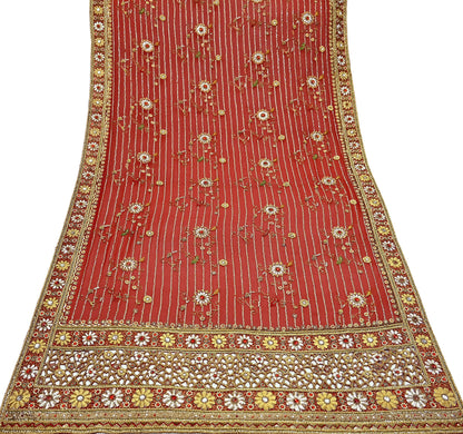 Indian Pre-owned Heavy Red Pure Georgette Silk Hand Embroidered Dupatta Designer By Manish Malhotra Bridal Wear Dabka Zardozi Veil Hijab