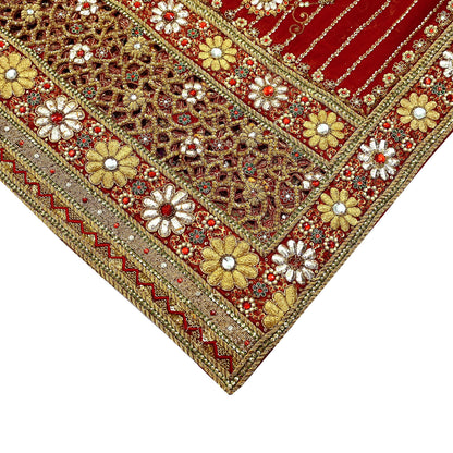 Indian Pre-owned Heavy Red Pure Georgette Silk Hand Embroidered Dupatta Designer By Manish Malhotra Bridal Wear Dabka Zardozi Veil Hijab