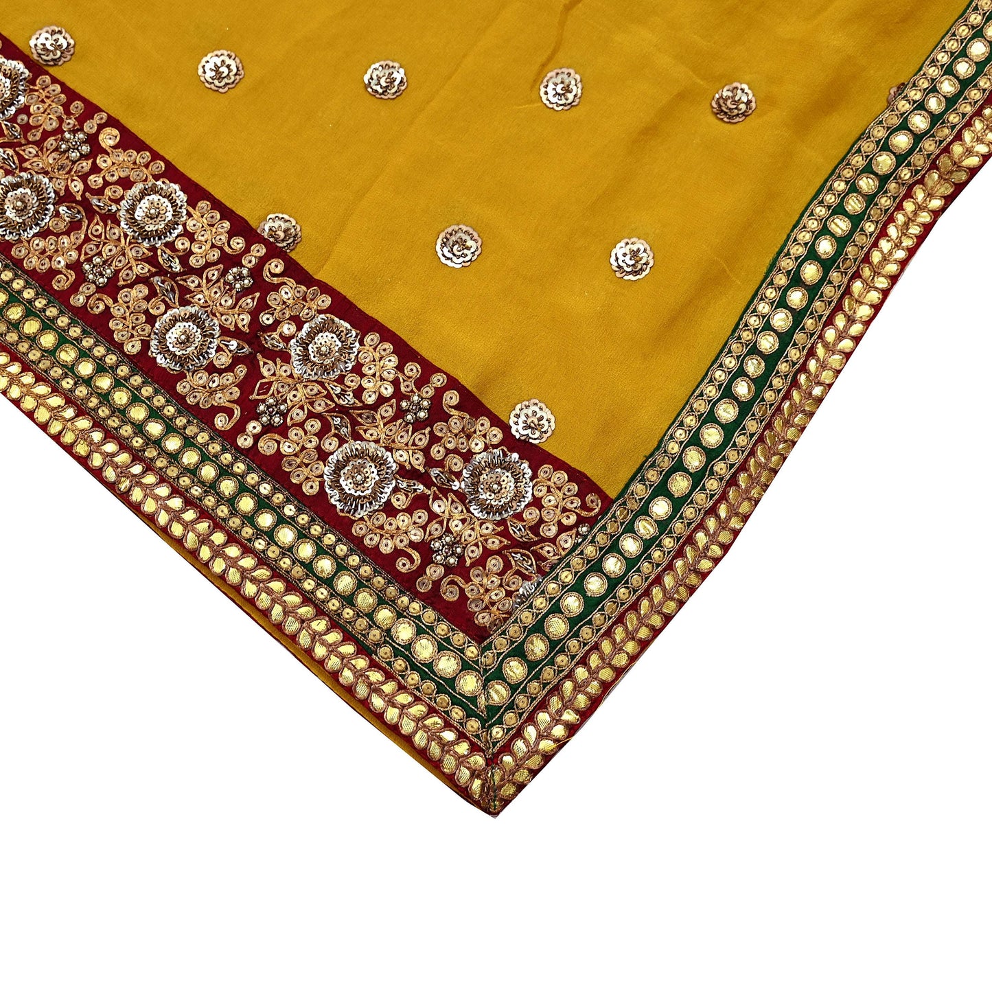 Indian Vintage Heavy Dupatta Yellow Pure Georgette Silk Stole Hand Embroidered By Designer Sabyasachi Scarves Zardozi Bridal Veil