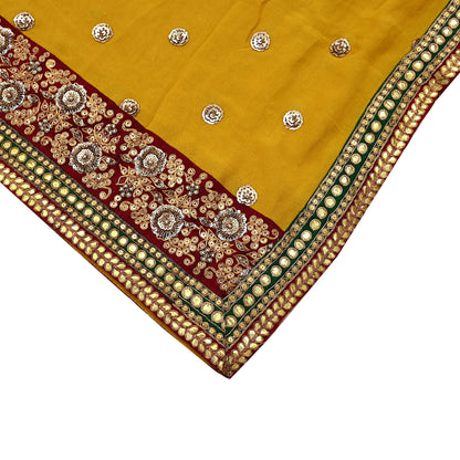 Indian Vintage Heavy Dupatta Yellow Pure Georgette Silk Stole Hand Embroidered By Designer Sabyasachi Scarves Zardozi Bridal Veil