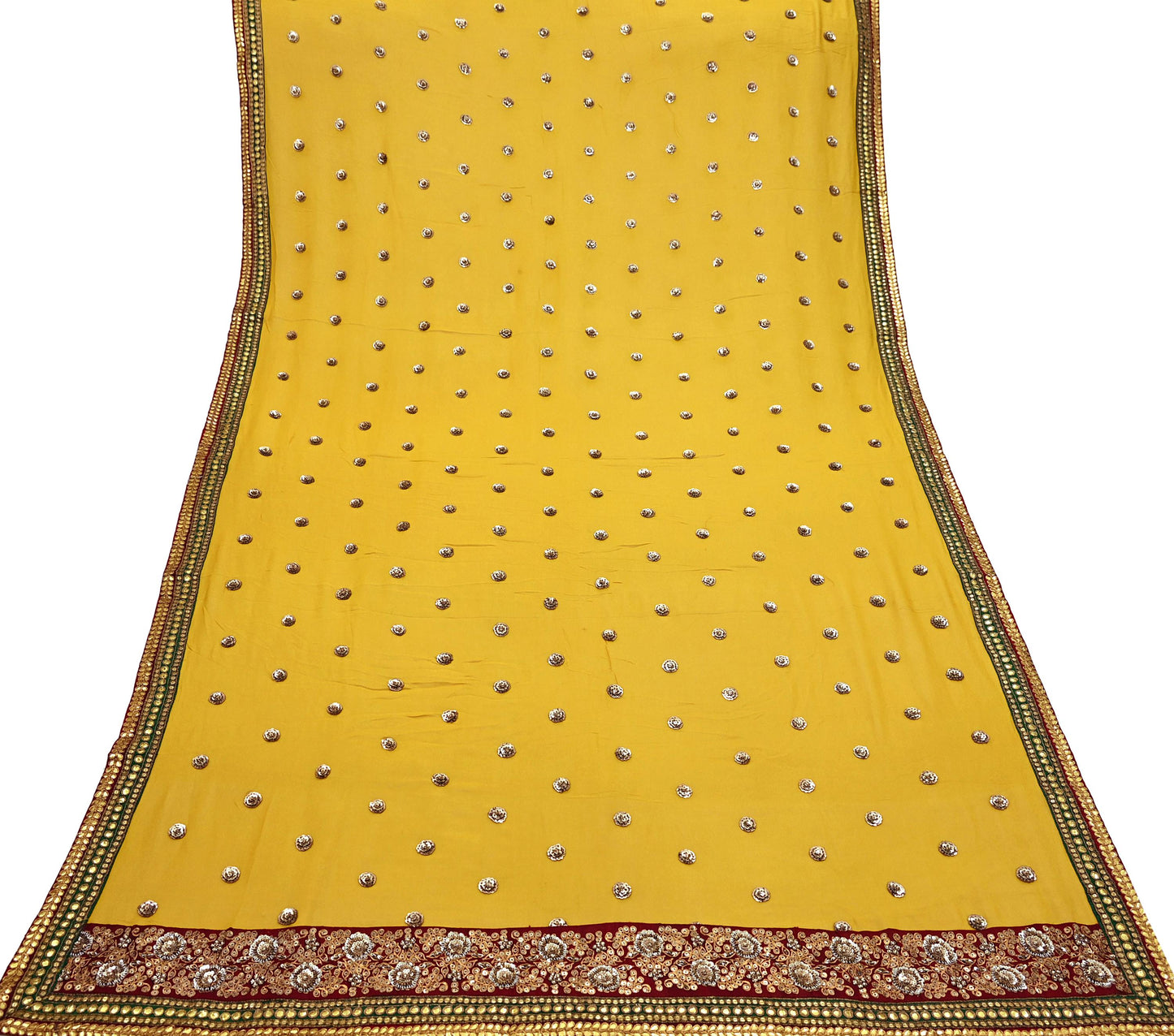 Indian Vintage Heavy Dupatta Yellow Pure Georgette Silk Stole Hand Embroidered By Designer Sabyasachi Scarves Zardozi Bridal Veil