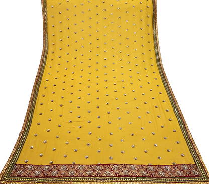 Indian Vintage Heavy Dupatta Yellow Pure Georgette Silk Stole Hand Embroidered By Designer Sabyasachi Scarves Zardozi Bridal Veil