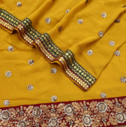 Indian Vintage Heavy Dupatta Yellow Pure Georgette Silk Stole Hand Embroidered By Designer Sabyasachi Scarves Zardozi Bridal Veil