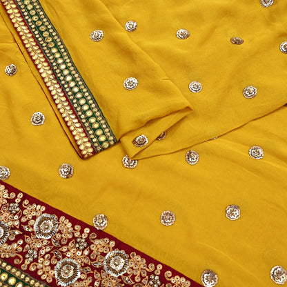 Indian Vintage Heavy Dupatta Yellow Pure Georgette Silk Stole Hand Embroidered By Designer Sabyasachi Scarves Zardozi Bridal Veil