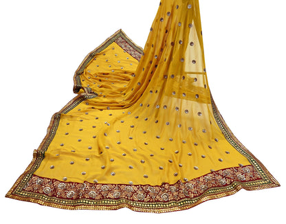 Indian Vintage Heavy Dupatta Yellow Pure Georgette Silk Stole Hand Embroidered By Designer Sabyasachi Scarves Zardozi Bridal Veil