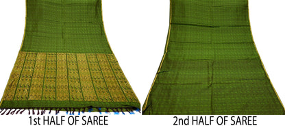 Indian Vintage Heavy Green Kanjivaram Saree 100% Pure Silk Zari 5Yd Floral Crafting Dress making Crafting Quilting Bollywood Saree