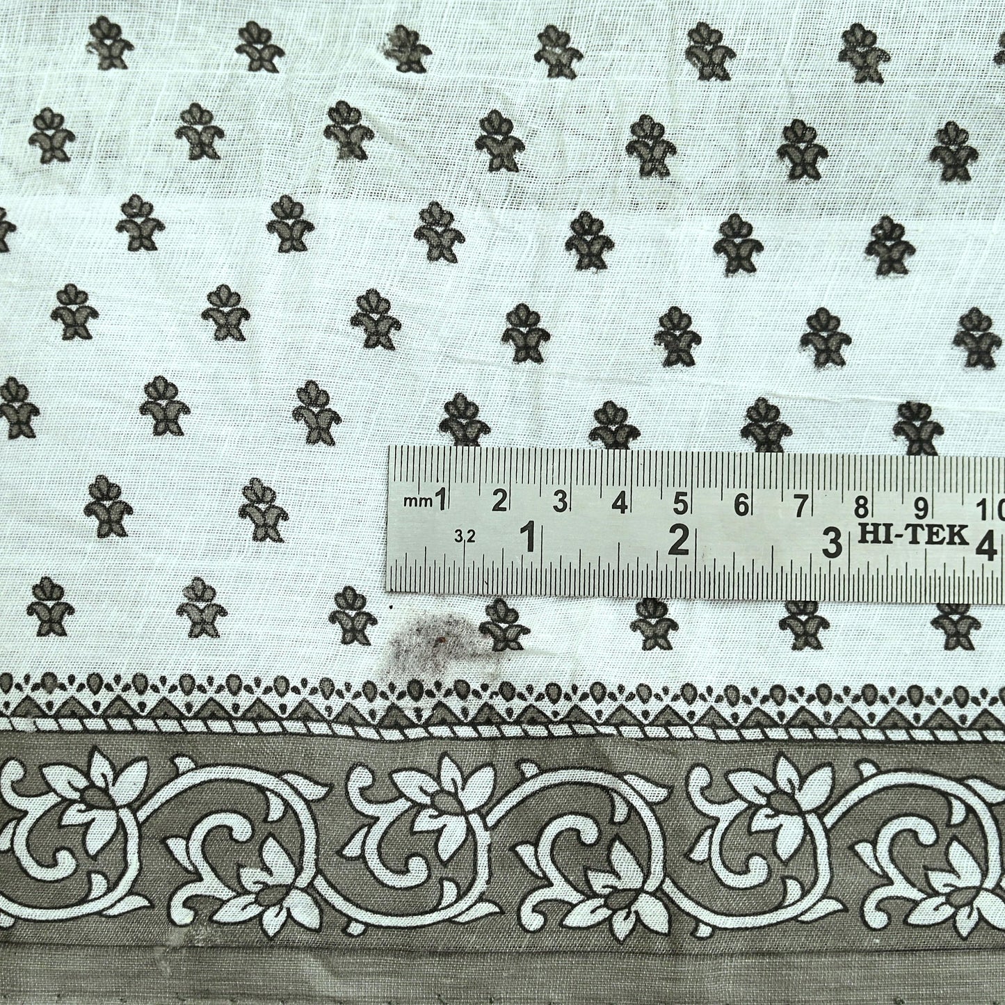 Indian Vintage White & Gray Printed Pure Cotton Saree | 5 Yards | Fabric for Sewing, Crafting, Quilting, Upcycling, Dressmaking, Boho