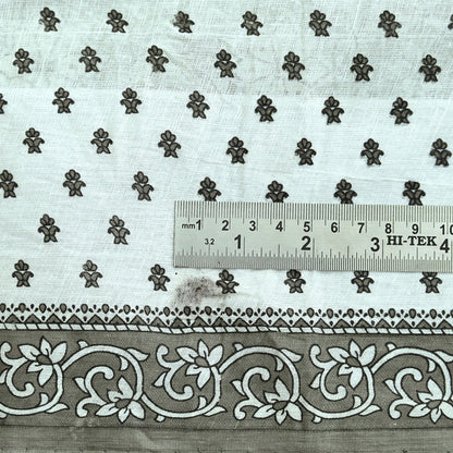 Indian Vintage White & Gray Printed Pure Cotton Saree | 5 Yards | Fabric for Sewing, Crafting, Quilting, Upcycling, Dressmaking, Boho