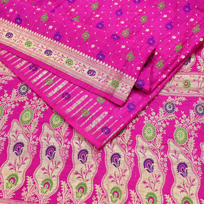 Indian Vintage Sari Magenta Heavy Pure Satin Silk Woven Banarasi Brocade Saree Zari 5Yd Ethnic Dress making Crafting Bollywood