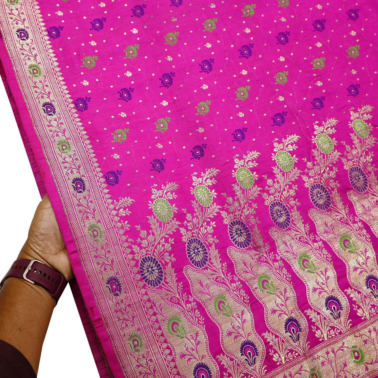 Indian Vintage Sari Magenta Heavy Pure Satin Silk Woven Banarasi Brocade Saree Zari 5Yd Ethnic Dress making Crafting Bollywood