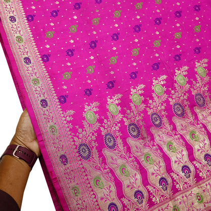 Indian Vintage Sari Magenta Heavy Pure Satin Silk Woven Banarasi Brocade Saree Zari 5Yd Ethnic Dress making Crafting Bollywood