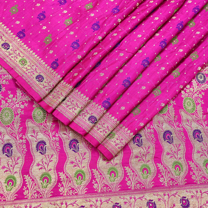Indian Vintage Sari Magenta Heavy Pure Satin Silk Woven Banarasi Brocade Saree Zari 5Yd Ethnic Dress making Crafting Bollywood