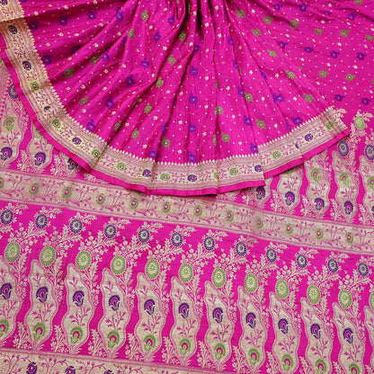 Indian Vintage Sari Magenta Heavy Pure Satin Silk Woven Banarasi Brocade Saree Zari 5Yd Ethnic Dress making Crafting Bollywood
