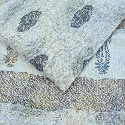 Indian Vintage White Printed Pure Cotton Saree | 5 Yards | Fabric for Sewing, Crafting, Quilting, Upcycling, Dressmaking, Boho