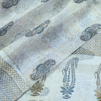 Indian Vintage White Printed Pure Cotton Saree | 5 Yards | Fabric for Sewing, Crafting, Quilting, Upcycling, Dressmaking, Boho