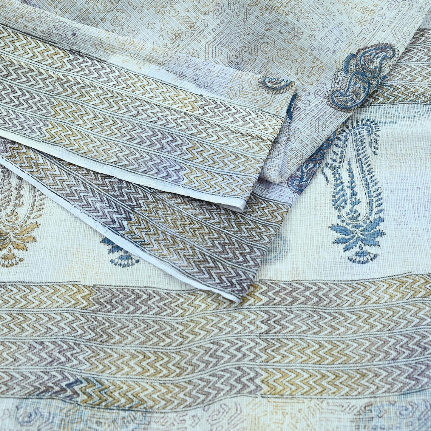 Indian Vintage White Printed Pure Cotton Saree | 5 Yards | Fabric for Sewing, Crafting, Quilting, Upcycling, Dressmaking, Boho