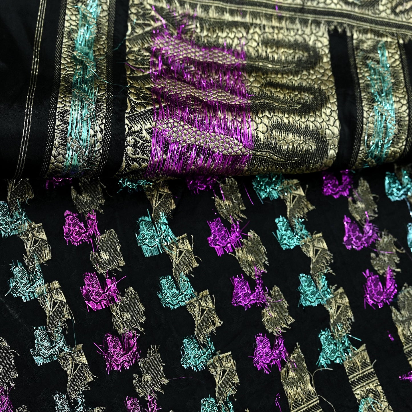Indian Vintage Sari Heavy Black Pure Satin Silk Brocade Banarasi Sarees Zari 5Yd craft fabric dress making Crafting Upcycle