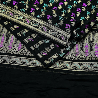 Indian Vintage Sari Heavy Black Pure Satin Silk Brocade Banarasi Sarees Zari 5Yd craft fabric dress making Crafting Upcycle