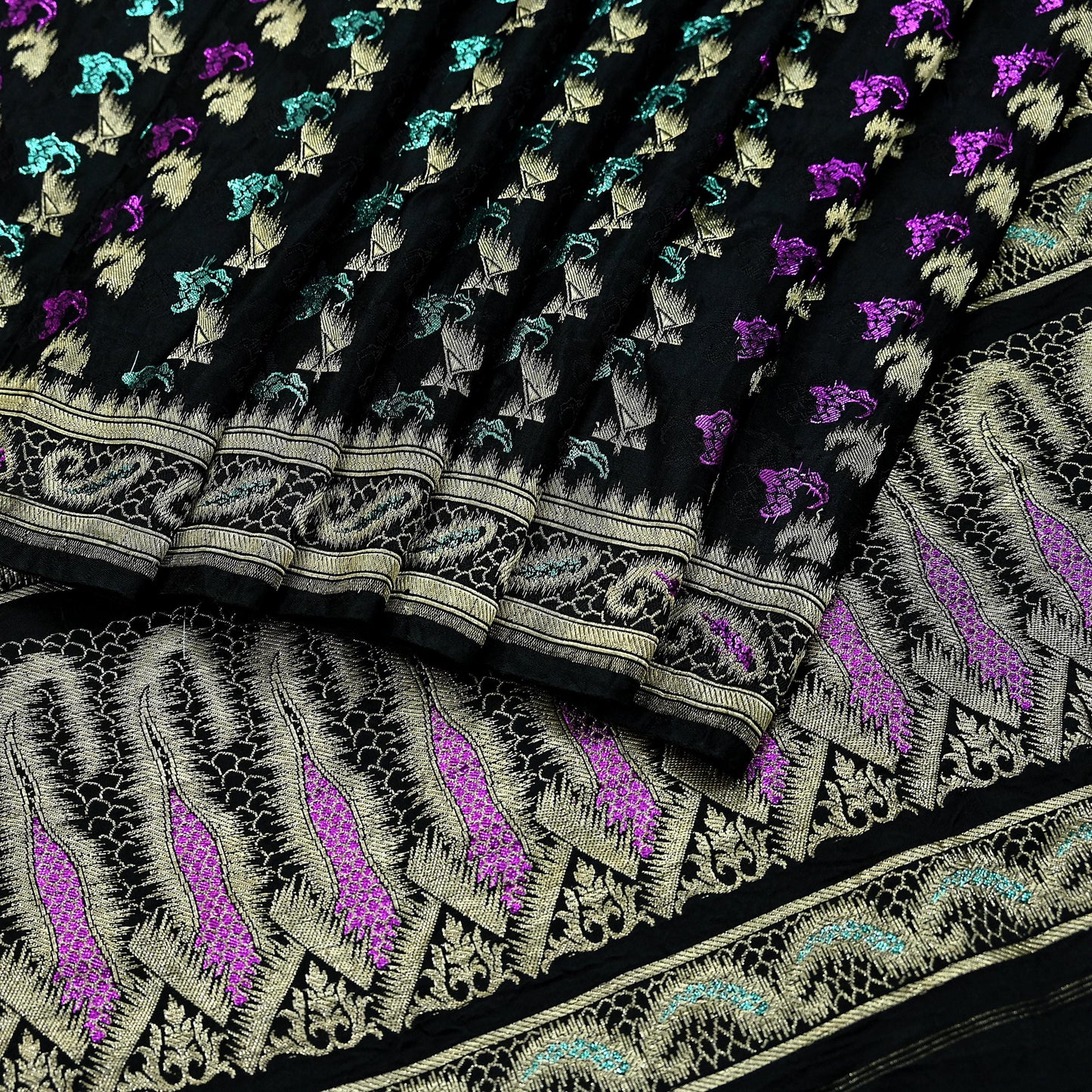 Indian Vintage Sari Heavy Black Pure Satin Silk Brocade Banarasi Sarees Zari 5Yd craft fabric dress making Crafting Upcycle