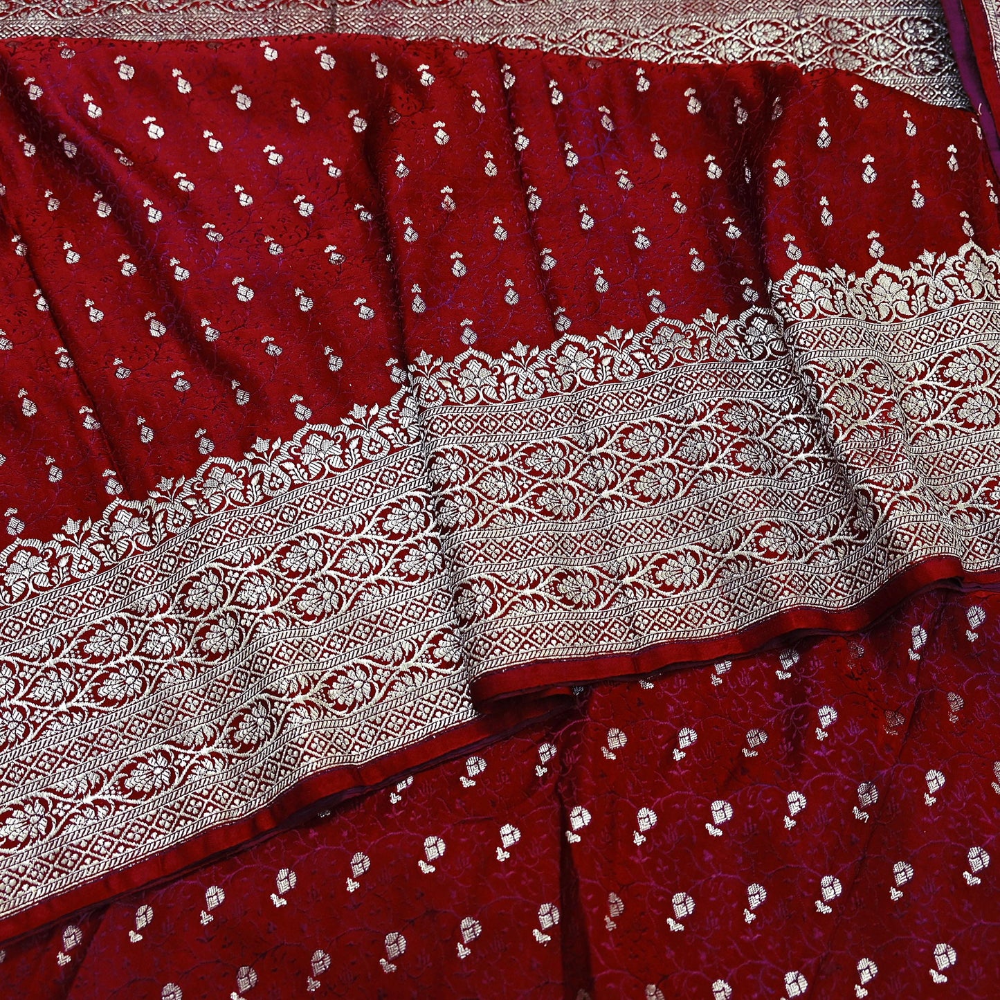 Vintage Banarasi Saree Pure Satin Silk Woven Brocade Zari Fabric Maroon Heavy Craft Sari 5 Yards Indian Antique Textile Dress Making