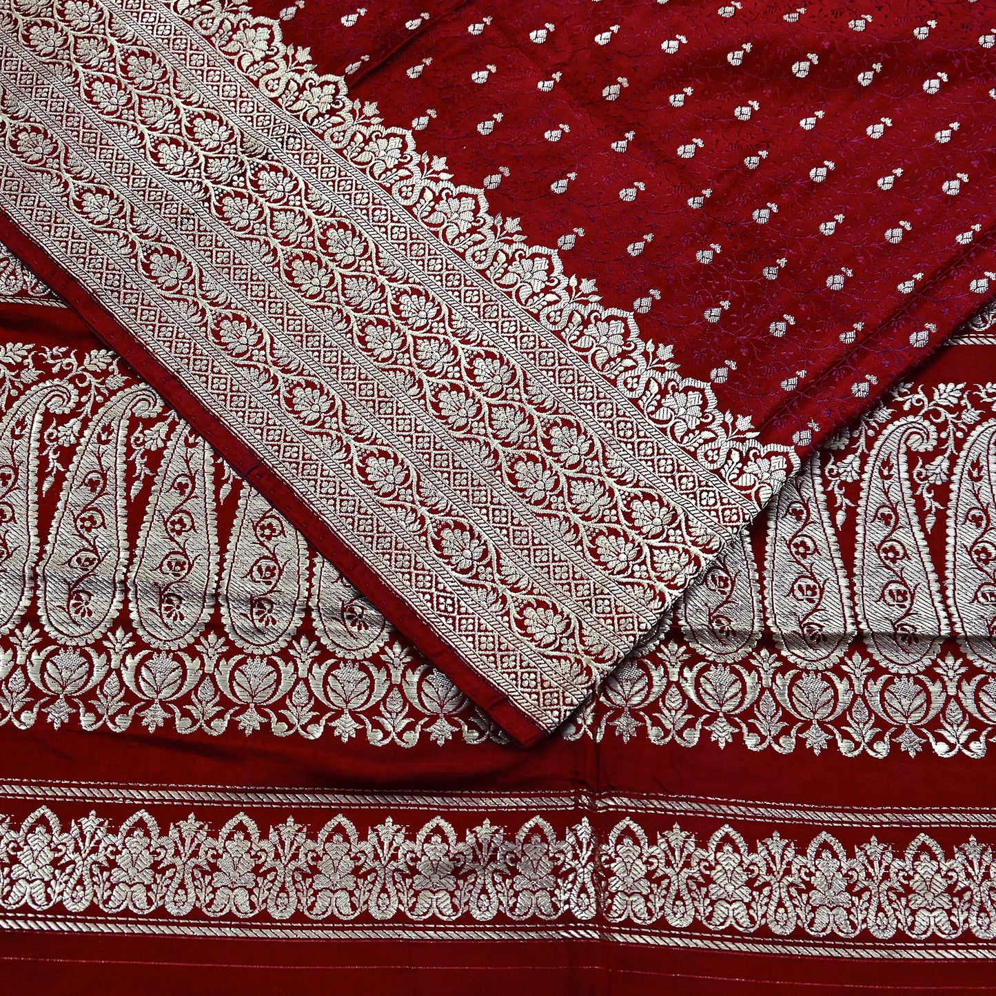 Vintage Banarasi Saree Pure Satin Silk Woven Brocade Zari Fabric Maroon Heavy Craft Sari 5 Yards Indian Antique Textile Dress Making