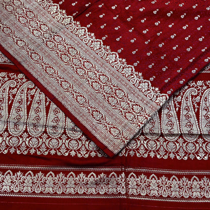 Vintage Banarasi Saree Pure Satin Silk Woven Brocade Zari Fabric Maroon Heavy Craft Sari 5 Yards Indian Antique Textile Dress Making
