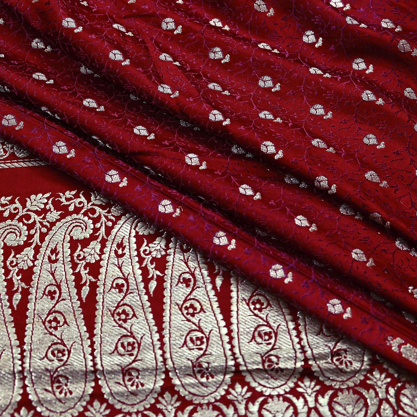 Vintage Banarasi Saree Pure Satin Silk Woven Brocade Zari Fabric Maroon Heavy Craft Sari 5 Yards Indian Antique Textile Dress Making