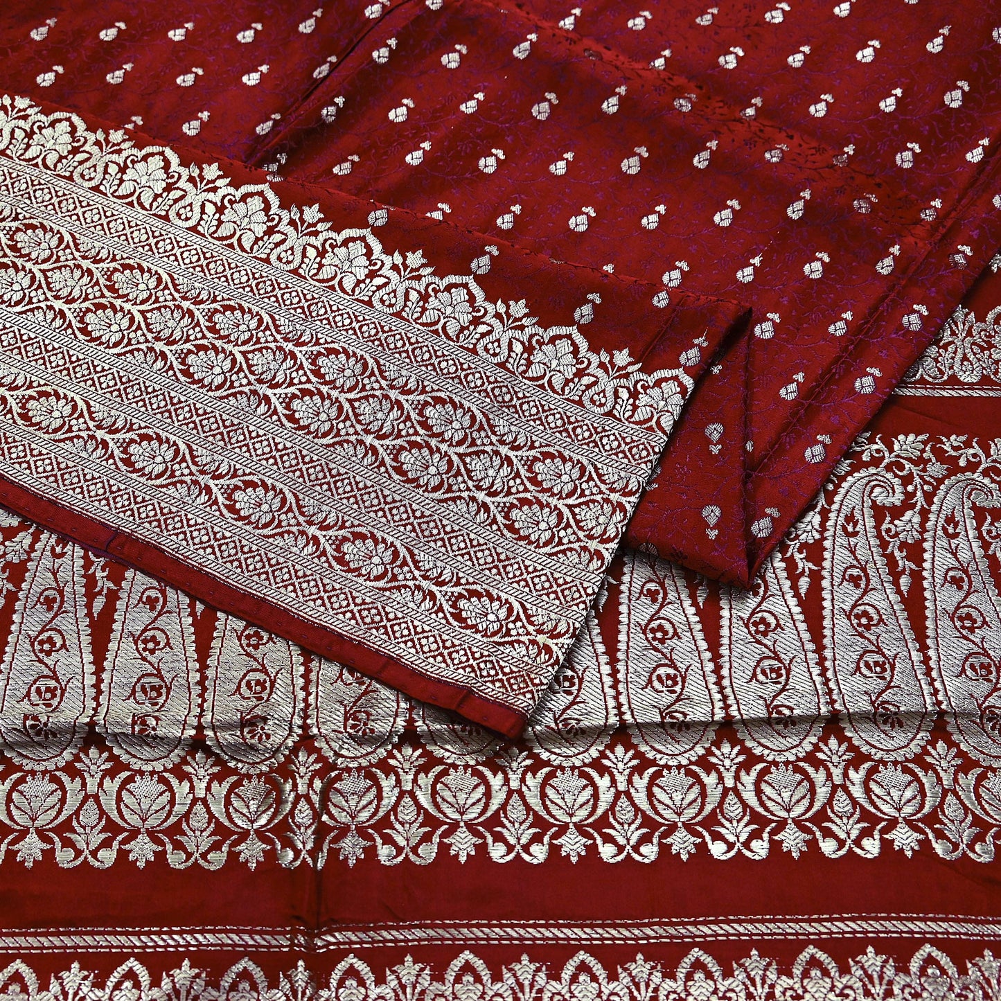 Vintage Banarasi Saree Pure Satin Silk Woven Brocade Zari Fabric Maroon Heavy Craft Sari 5 Yards Indian Antique Textile Dress Making