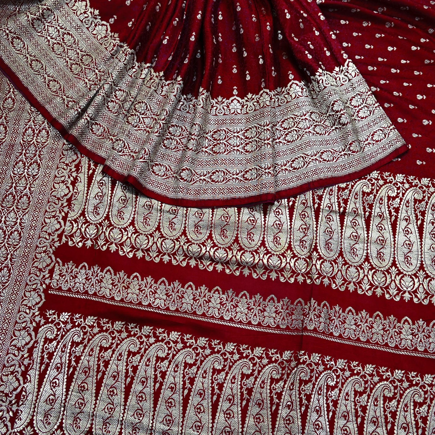 Vintage Banarasi Saree Pure Satin Silk Woven Brocade Zari Fabric Maroon Heavy Craft Sari 5 Yards Indian Antique Textile Dress Making