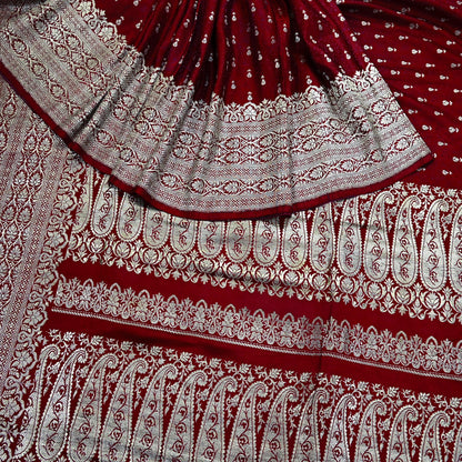 Vintage Banarasi Saree Pure Satin Silk Woven Brocade Zari Fabric Maroon Heavy Craft Sari 5 Yards Indian Antique Textile Dress Making