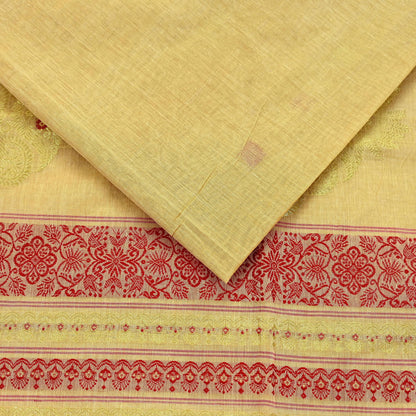 Vintage Sari Beige Pure Cotton Hand Woven Sarees Craft Fabric Zari 5Yd Sewing Soft Crafting Dress making Upcycle Quilting Zigzag