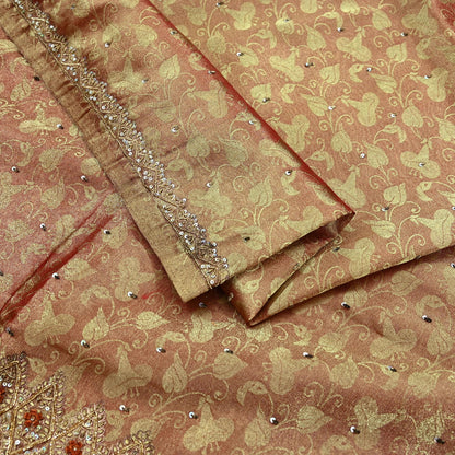 Indian Vintage Sari Golden Tissue Hand Embroidered Sarees Craft Fabric 7Yd Sewing Soft Ethnic Zardozi/Zari Dress making Crafting Upcycle