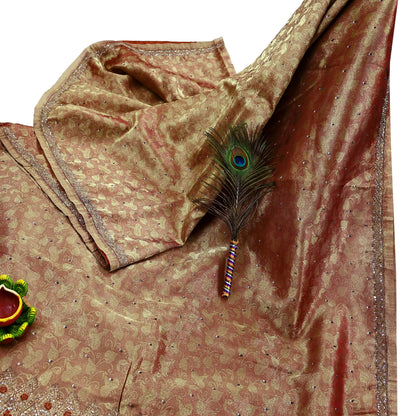 Indian Vintage Sari Golden Tissue Hand Embroidered Sarees Craft Fabric 7Yd Sewing Soft Ethnic Zardozi/Zari Dress making Crafting Upcycle