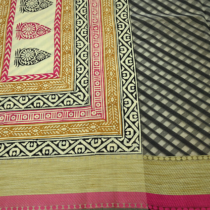 Indian Vintage Sari Gray & Black Hand Woven 100% Pure Organza Silk Saree Craft Fabric 5Yd Dress Making Crafting Quilting Upcycle