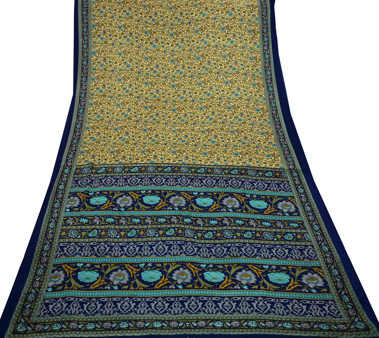 Indian Vintage Moss Crepe Saree | Printed Floral Sari Fabric | 6 Yards | Soft Craft Fabric for Sewing, Dressmaking, Quilting,Upcycling