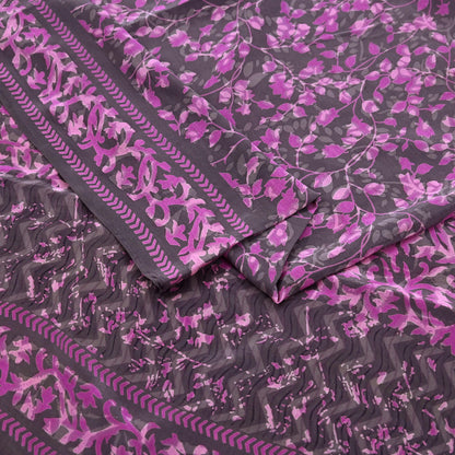 Indian Vintage Pure Crepe Silk Printed Saree | 6 Yards | Floral Craft Fabric | Soft Drape for Sewing, Dressmaking, Quilting &Upcycling