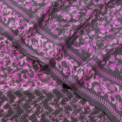 Indian Vintage Pure Crepe Silk Printed Saree | 6 Yards | Floral Craft Fabric | Soft Drape for Sewing, Dressmaking, Quilting &Upcycling