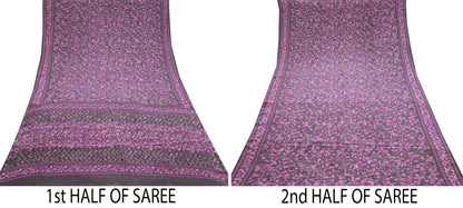 Indian Vintage Pure Crepe Silk Printed Saree | 6 Yards | Floral Craft Fabric | Soft Drape for Sewing, Dressmaking, Quilting &Upcycling