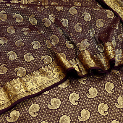 Indian Vintage Kanjivaram Saree | Heavy Hand Woven Pure Silk | Purple Bridal Fabric | 5 Yards Dress Making Bollywood Sarees