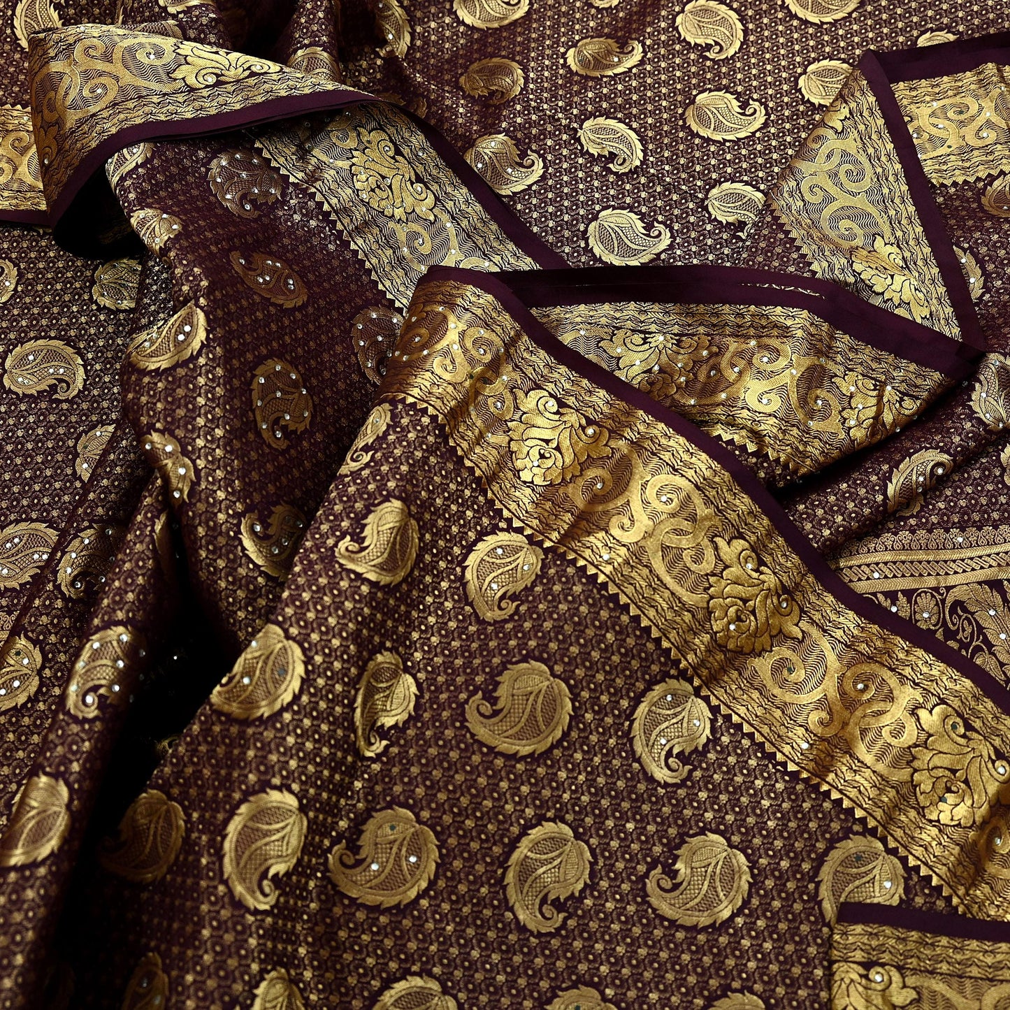 Indian Vintage Kanjivaram Saree | Heavy Hand Woven Pure Silk | Purple Bridal Fabric | 5 Yards Dress Making Bollywood Sarees