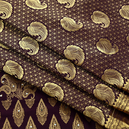 Indian Vintage Kanjivaram Saree | Heavy Hand Woven Pure Silk | Purple Bridal Fabric | 5 Yards Dress Making Bollywood Sarees