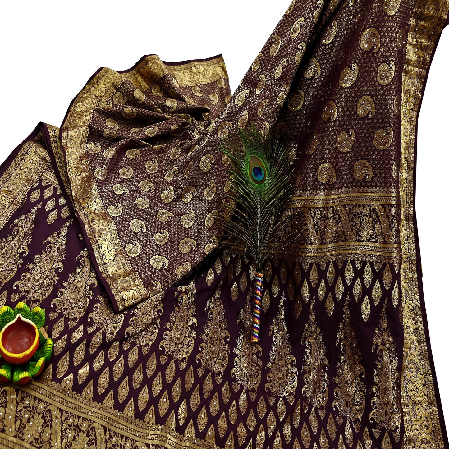 Indian Vintage Kanjivaram Saree | Heavy Hand Woven Pure Silk | Purple Bridal Fabric | 5 Yards Dress Making Bollywood Sarees