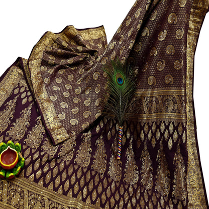 Indian Vintage Kanjivaram Saree | Heavy Hand Woven Pure Silk | Purple Bridal Fabric | 5 Yards Dress Making Bollywood Sarees