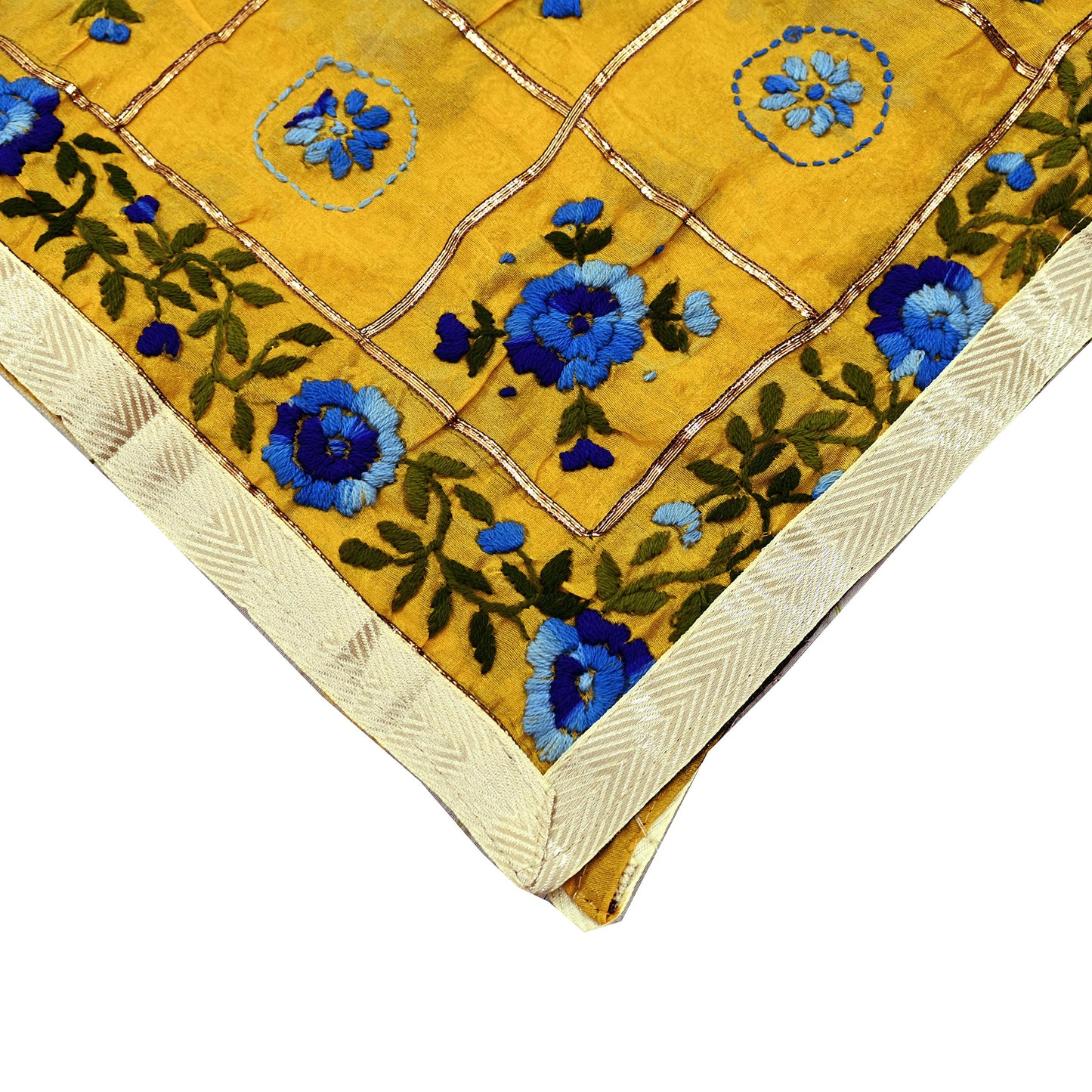 Indian Vintage Dupatta Saffron Long Stole Chanderi Hand Embroidered Bagh Phulkari Stole Scarves Party wear