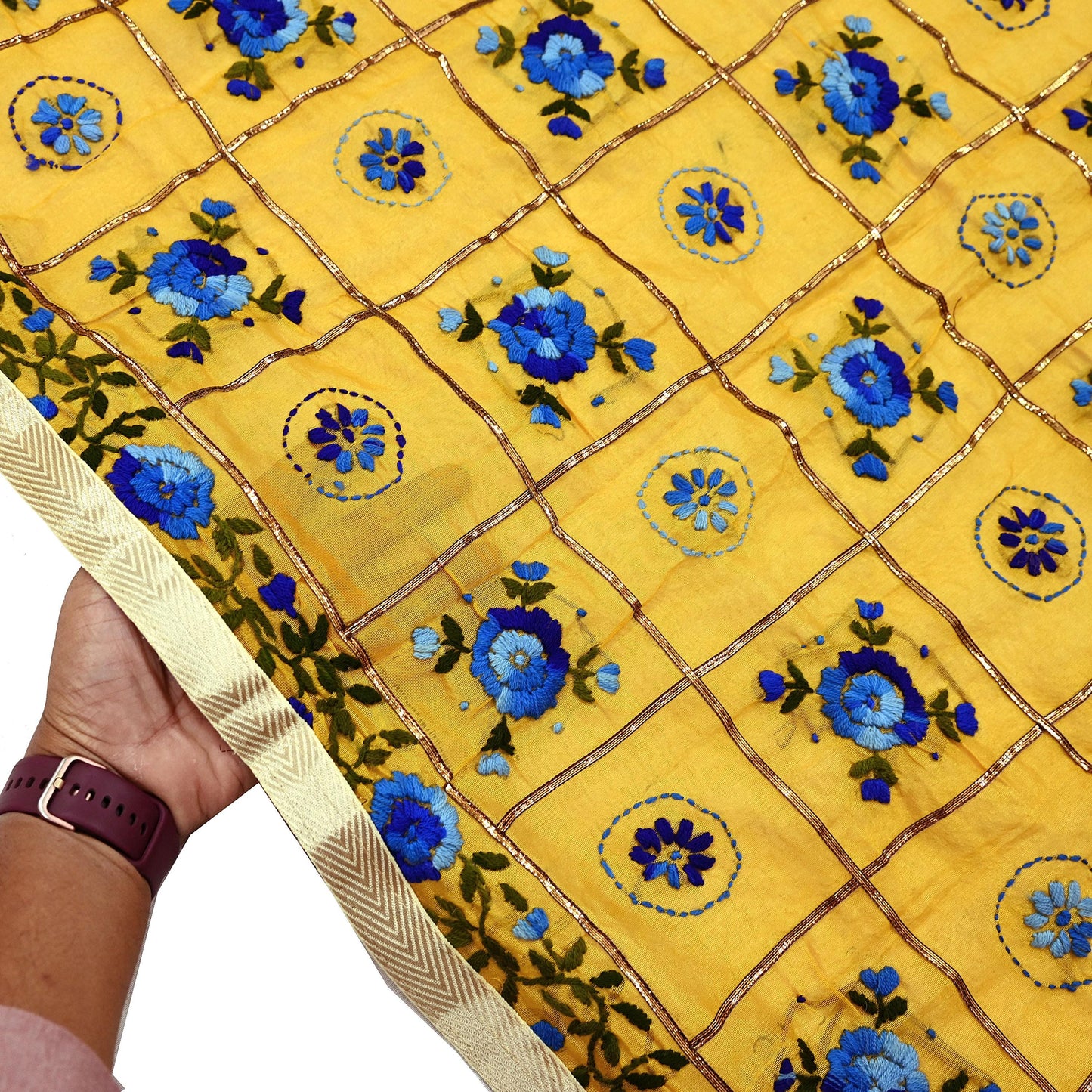 Indian Vintage Dupatta Saffron Long Stole Chanderi Hand Embroidered Bagh Phulkari Stole Scarves Party wear